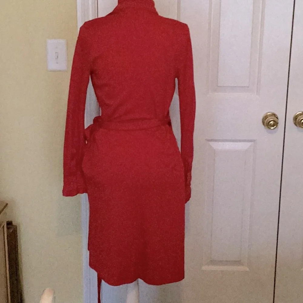 Diane von Furstenberg Deep Red Wrap Dress w/ Ruffles & Slightly Puffed Sleeves